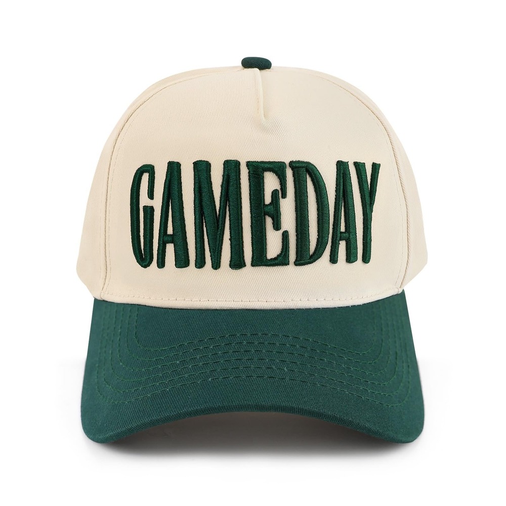 NWT Gameday Hat Vintage Embroidered Cream Green Trucker Snapback Baseball Cap